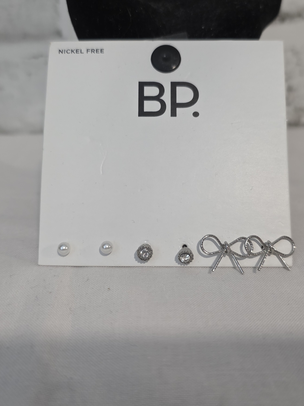 BP. Silver Bow & Stud Earring Set with Pearls